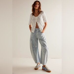 Free People We The Free Good Luck MidRise
Stripe Barrel Jeans in Railroad Tracks